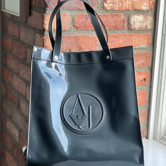 Armani Jeans Graphite Patent Leather Tote - Picture 2 of 15